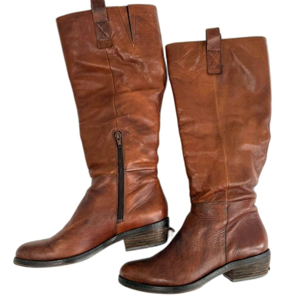 Arturo Chiang Brown Cognac Leather Knee High Riding Boots Size 6.5